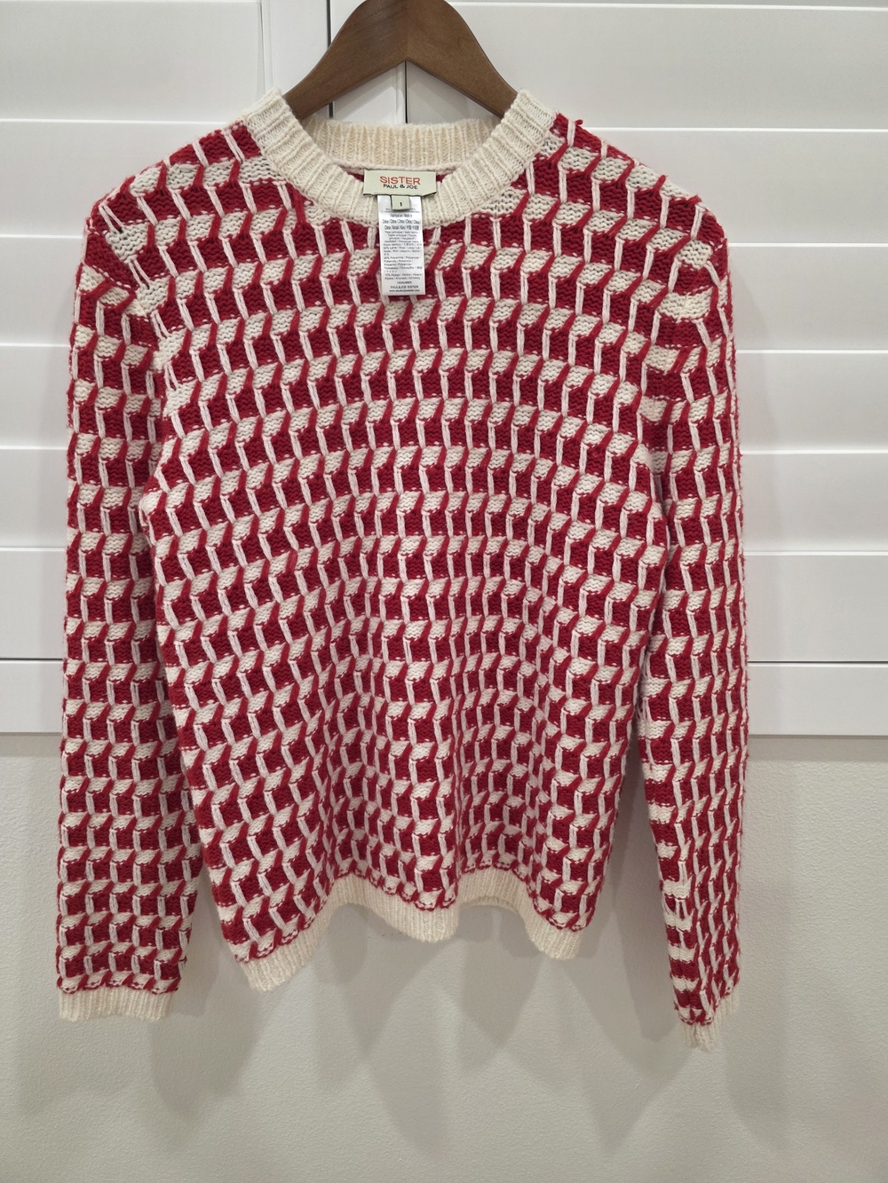 Sister Jane Red and Cream Chunky Knit Crewneck Sweater